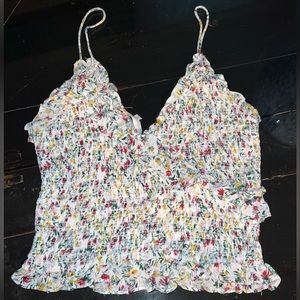 Ruby & Jenna Red, Yellow, Green Floral Tank Top w Ruffles & Flowers